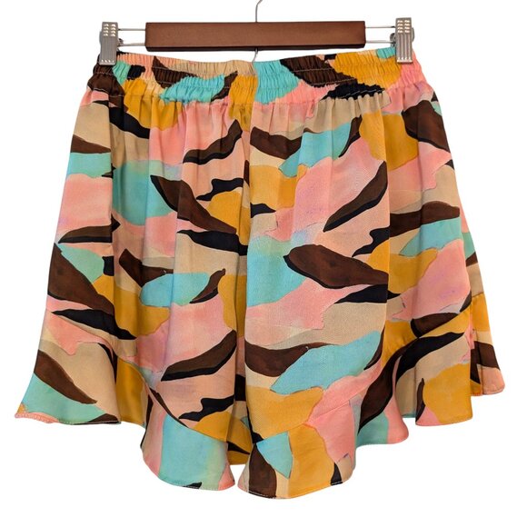 River Island Womens Size US 8 Colorful Abstract Waist Tie Flutter Hem Shorts - Picture 2 of 7